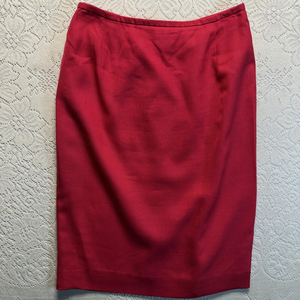 Jones New York Skirt Womens Small Red Rayon Linen Lined Pencil Knee Length Slit